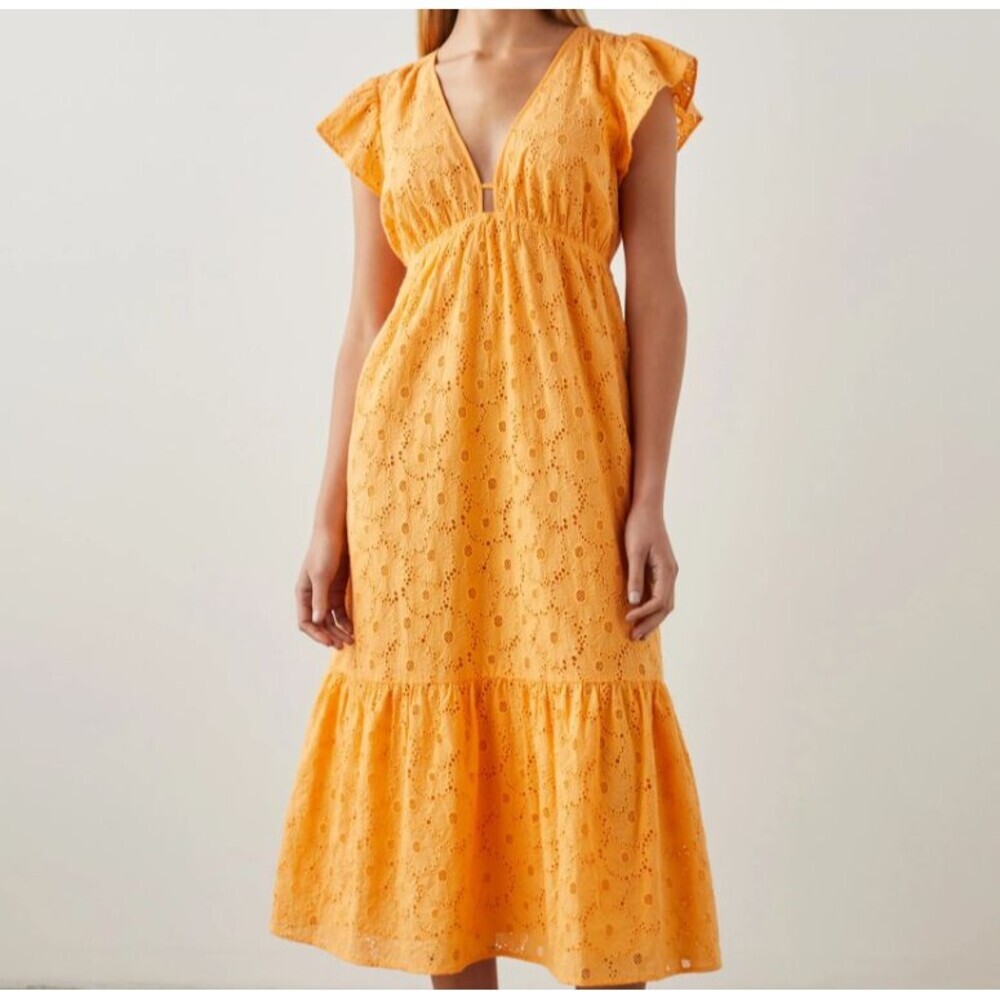 Rails Tina Marigold Embroidered Eyelet Midi Dress NWOT Size M 100% Cotton